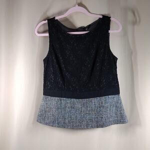 Ann Taylor Black Grey Petite Business Casual Formal Peplum Lace Sleeveless Shirt